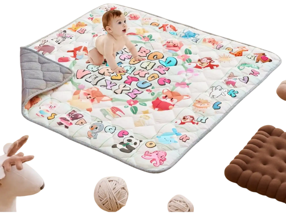 VEVOR Baby Play Mat, 50""x50"" Baby Crawling Mat, Non-Slip One-Piece Thickened Soft Baby Playmat, Foldable Rollable Floor Mat, Waterproof Activity Playmats for Babies,Toddlers, Infants, Machine Washable