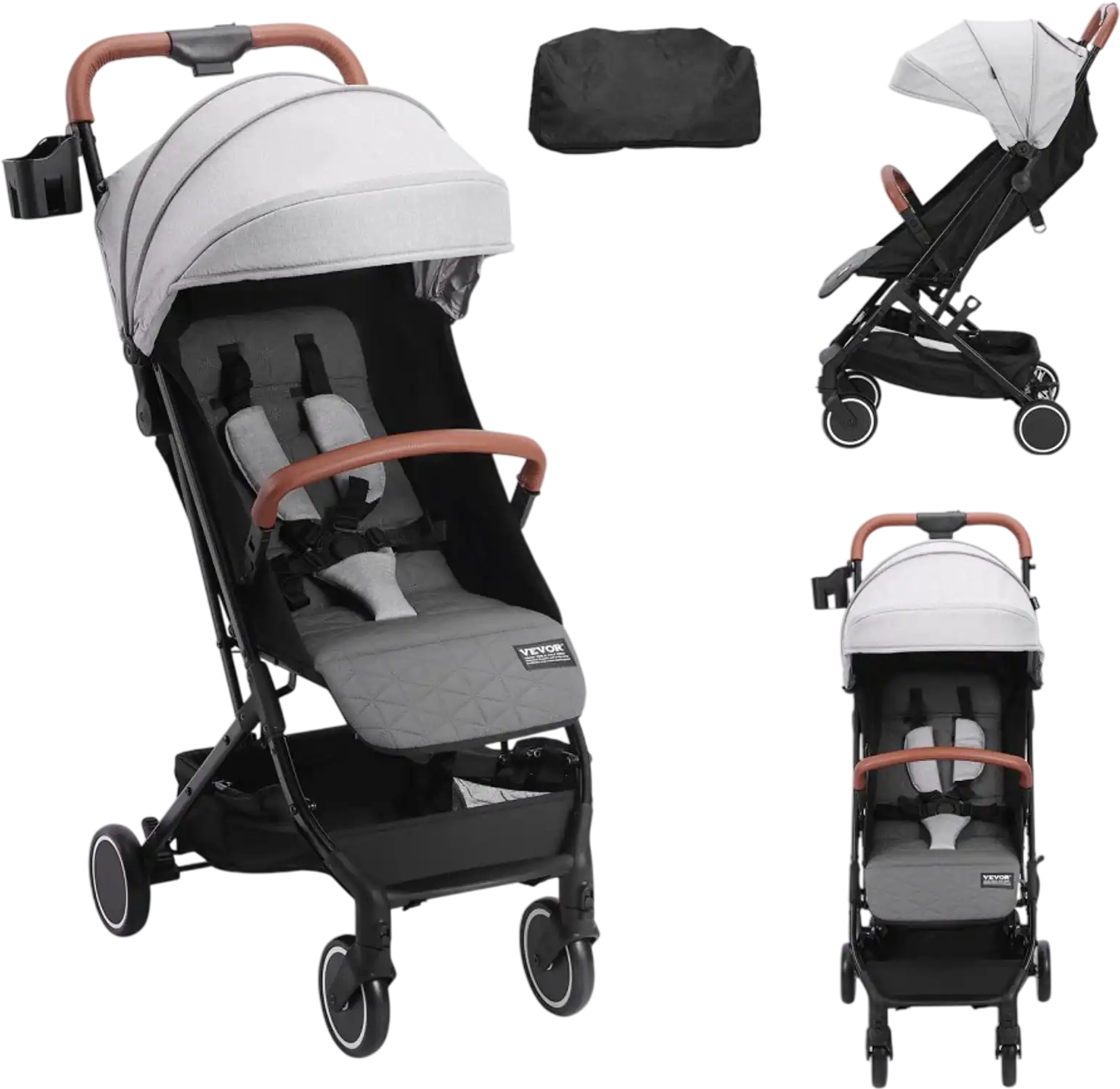 Vevor Stroller Standard Baby Infant Toddler Adjustable Backrest Footrest Light Grey New