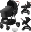 VEVOR Standard Baby Stroller, Infant Toddler Stroller with Bassinet, 3rd-Gear Adjustable Backrest & Foldable & Reversible Seat, Carbon Steel Newborn Stroller with Leg Cover and Mesh Net, Black