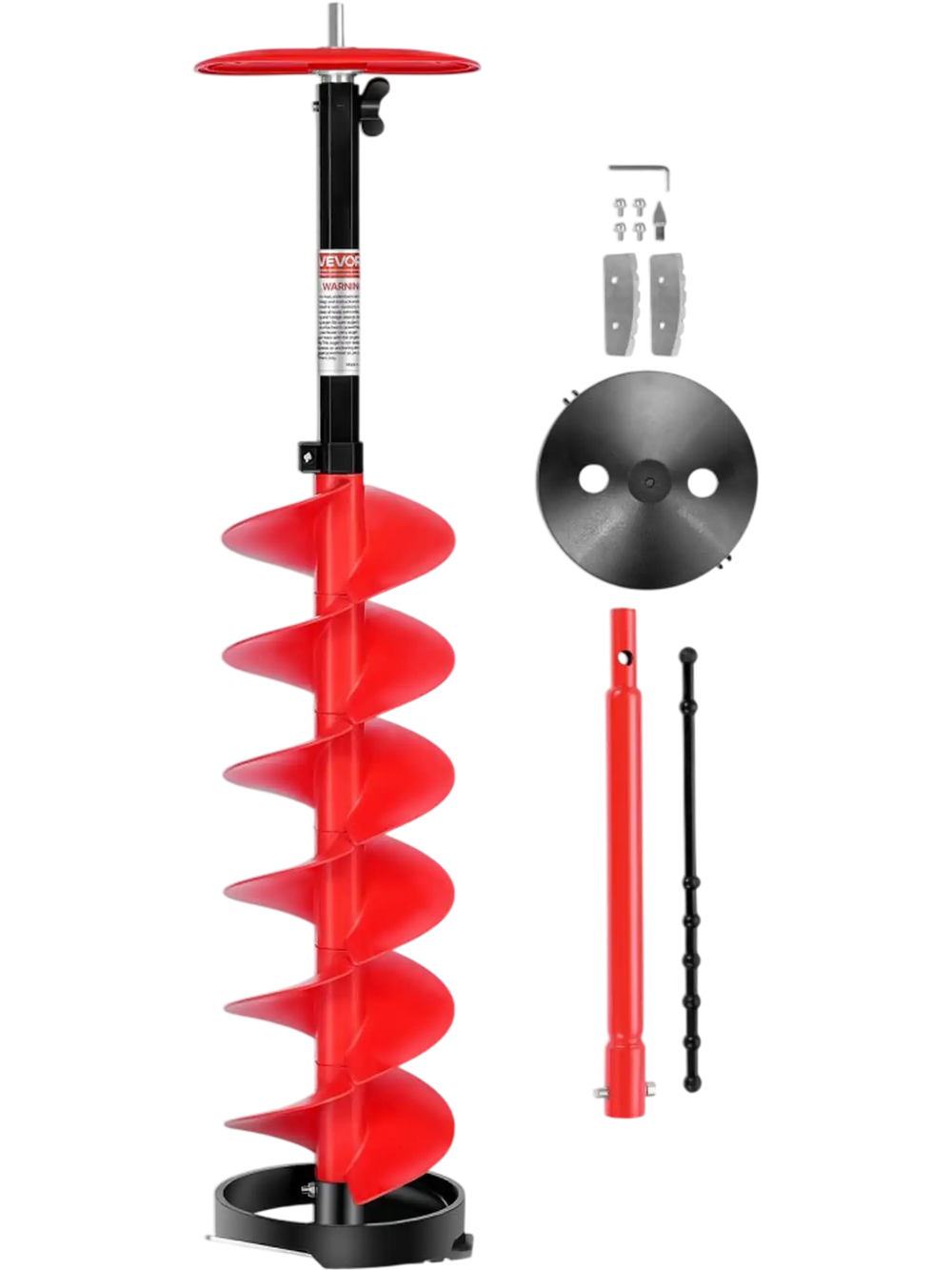 VEVOR Ice Auger Drill Bit, 8in Diameter 39in Length, Cordless Nylon Ice Fishing Augers With Extra 13.4in Extension Rod, Drill Adapter, Top Plate and Blade Guard