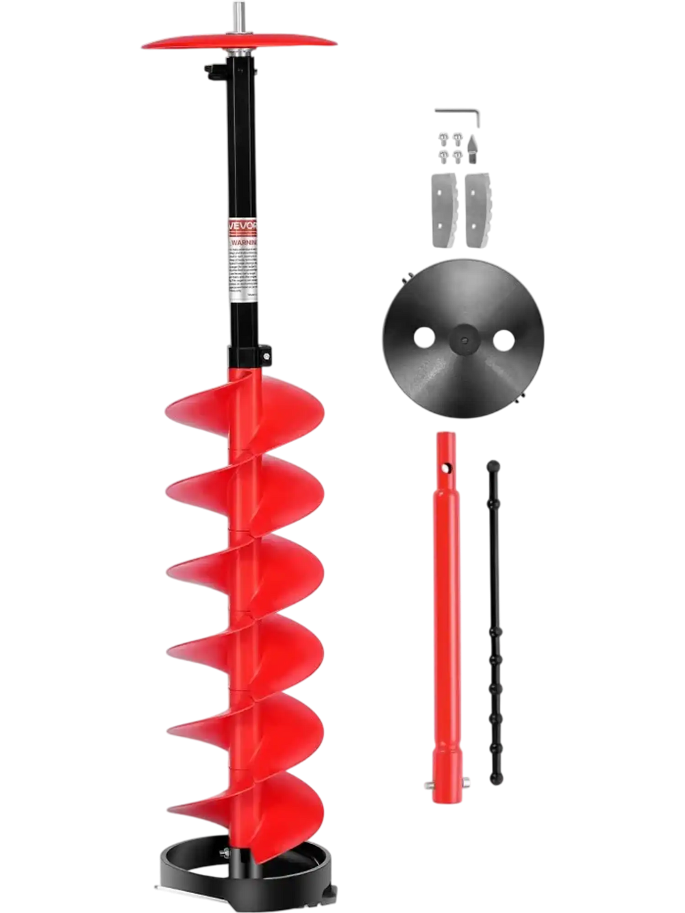 VEVOR Ice Auger Drill Bit, 8in Diameter 41in Length, Cordless Nylon Ice Fishing Augers With Extra 13.4in Extension Rod, Drill Adapter, Top Plate and Blade Guard