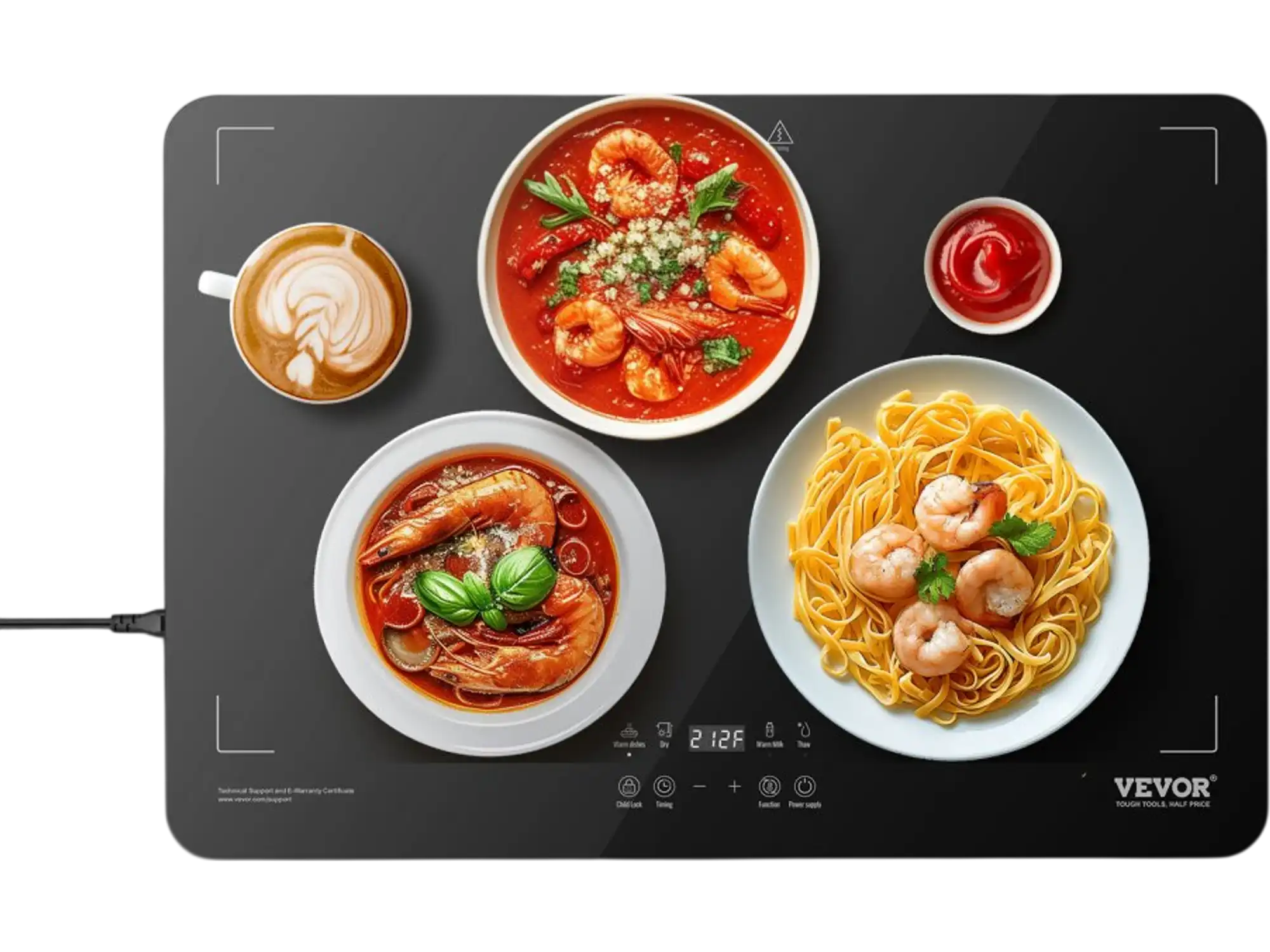 Vevor Food Warming Tray Electric Buffet Server with Adjustable Temperature Control Tempered Glass New