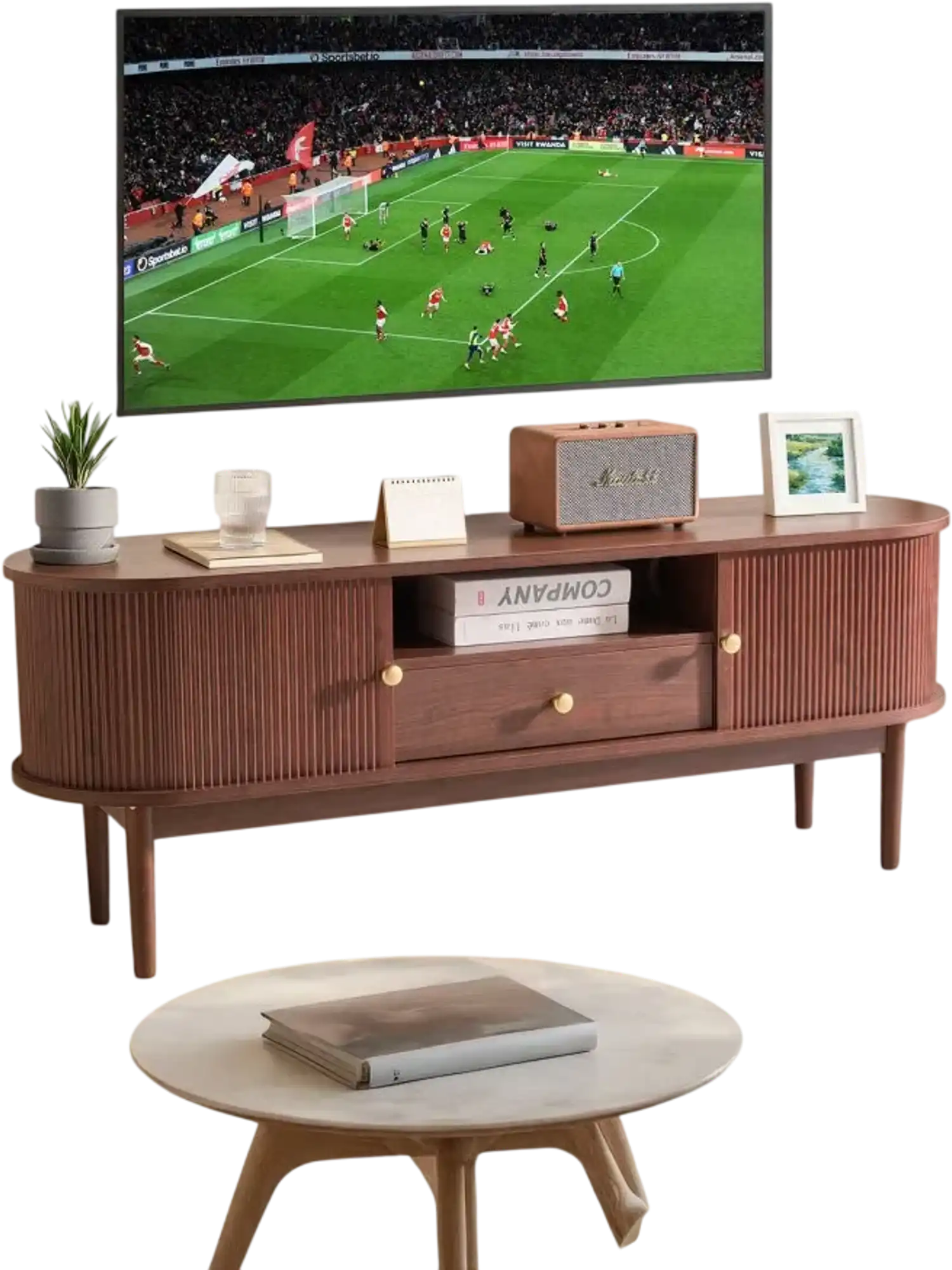 Vevor TV Stand Mid-Century Modern Entertainment Center with Rolling Door for 55