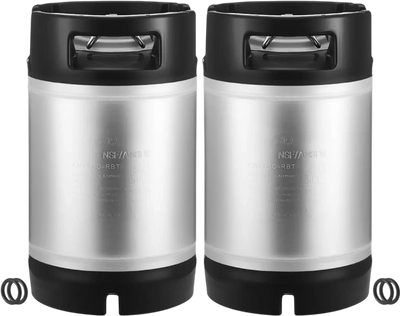 VEVOR Corny Keg, 2.5 Gallon Ball Lock Keg, SUS304 Cold Brew Kegs with Dual Rubber Handles & Heavy-Duty Rubber Bottom, Brewing Equipment for Home Brewing Party, 2 PCS