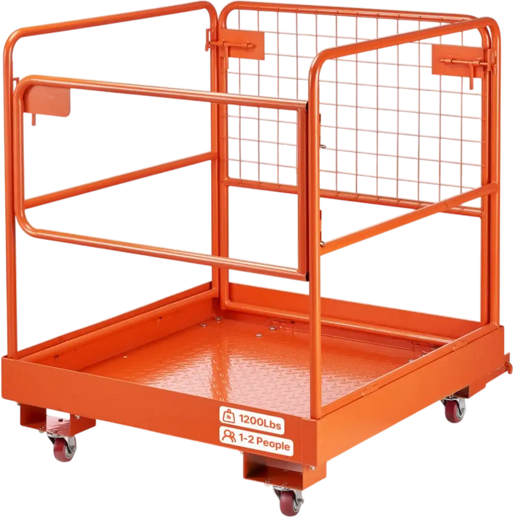VEVOR Forklift Safety Cage, 36.6 x 36.6 Inch, Forklift Man Basket with 4 Wheels, 1200 lbs Capacity, Heavy Duty Work Platform, Collapsible Lift Basket Safety Set, for Most Aerial Jobs Lifting Loader