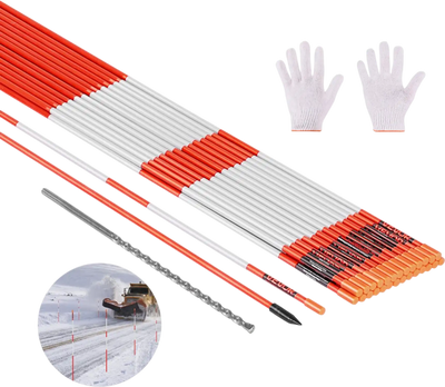 VEVOR Driveway Markers, 200Pcs 48 in Long 1/4 in Dia, Hi-Visibility Driveway Reflectors with 12 in Steel Drill Bits, Reflective Snow Sticks Fiberglass Pole for Parking Lots, Walkways, Snow Plowing