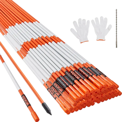 VEVOR Driveway Markers, 100 PCS 48 inch, 0.31 inch Diameter, Orange Fiberglass Poles Snow Stakes with Reflective Tape, 12