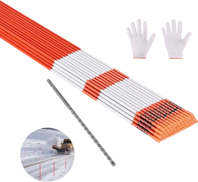 VEVOR Driveway Markers, 100Pcs 72 in Long 5/16 in Dia, Hi-Visibility Driveway Reflectors with 12 in Steel Drill Bits, Reflective Snow Sticks Fiberglass Pole for Parking Lots, Walkways, Snow Plowing