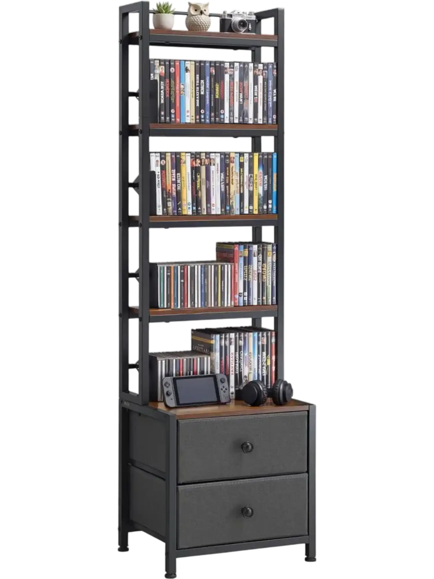 Vevor Media Storage Cabinet 4-Shelf DVD Organizer with Drawers 15.75