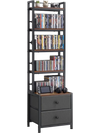 VEVOR Media Storage Cabinet, 4-Shelf DVD Shelf Organizer with Drawers, 15.75 x 11.81 x 56.50 in Multimedia Storage Organizer for CDs, DVDs, Books and Games, CD Cabinet for Living Room, Home Office