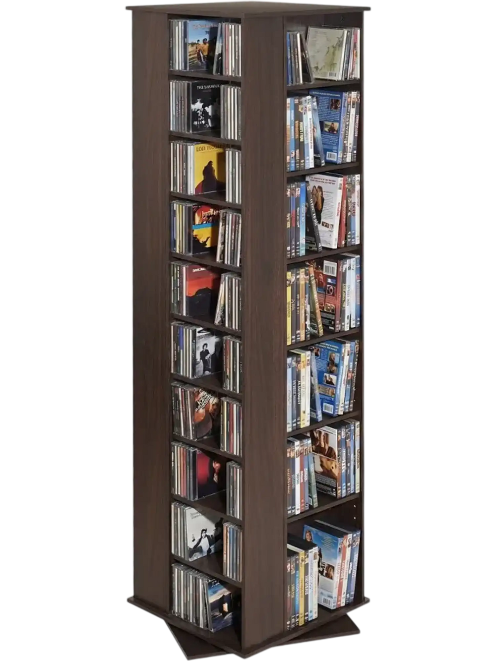 VEVOR Media Storage Cabinet, CD Rack Tower, 34 Compartments Rotating Media Tower Rack for CDs, DVDs, Books and Game Discs, DVD Stand for Living Room, Home Office and Recording Room, Brown