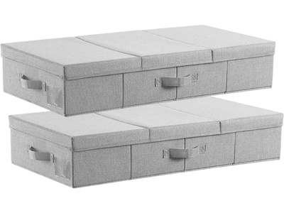 Vevor Under Bed Storage 48L Foldable Gray Storage Boxes with Lid 2-Pack New