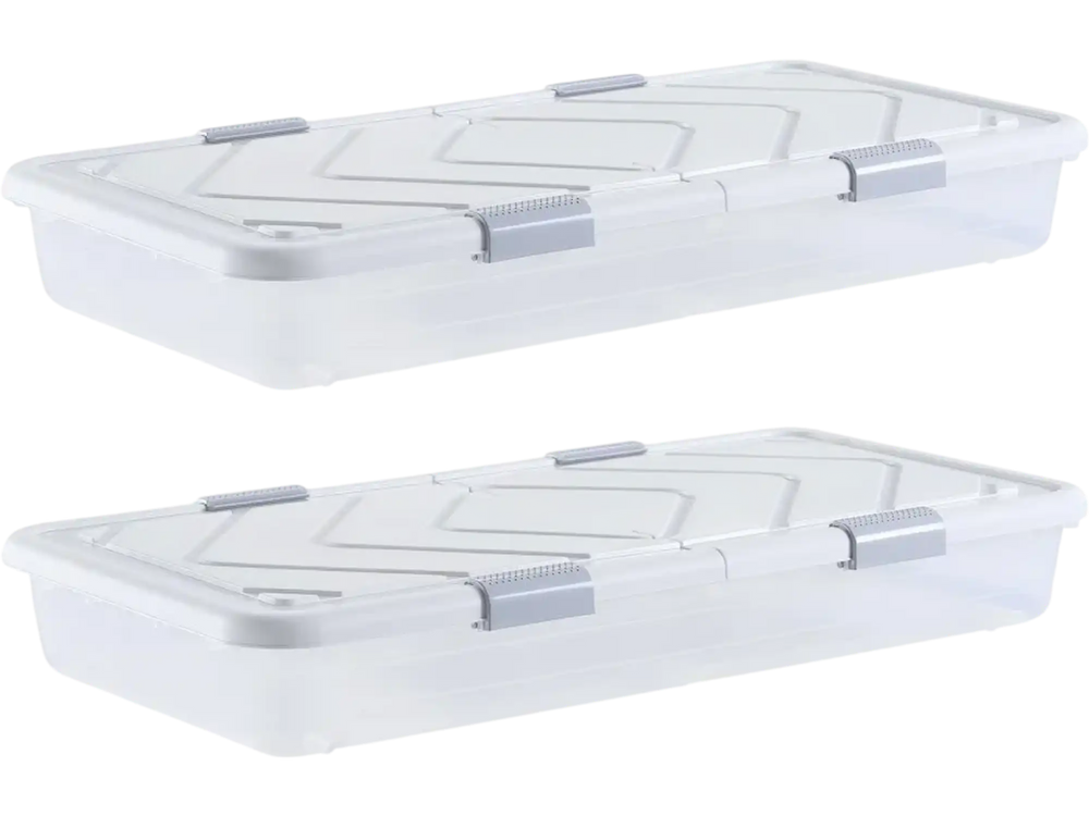 VEVOR Under Bed Storage with Wheels, 39.8 x 20.1 x 5.9 inch Underbed Containers, Underbed Shoes Organizer with Lid & Gray Latch, Rolling Under the Bed Storage Bins for Clothes Shoes Blankets, 2 Pack