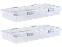 VEVOR Under Bed Storage with Wheels, 39.8 x 20.1 x 5.9 inch Underbed Containers, Underbed Shoes Organizer with Lid & Gray Latch, Rolling Under the Bed Storage Bins for Clothes Shoes Blankets, 2 Pack