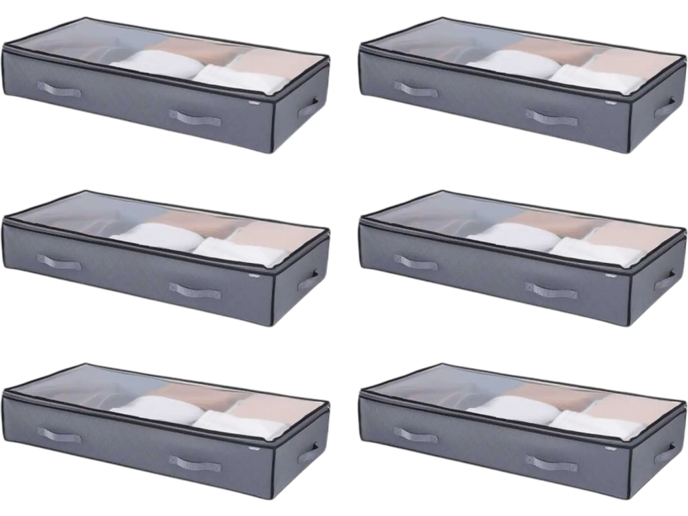 VEVOR Under Bed Storage with Clear Lids, 39.2 x 19.7 x 7.1 Inch, 90L Large Underbed Clothes Storage Containers, Low Profile Under Bed Drawer Shoe Organizer Bins Box for Blanket Shoe Bedroom, 6 Pack
