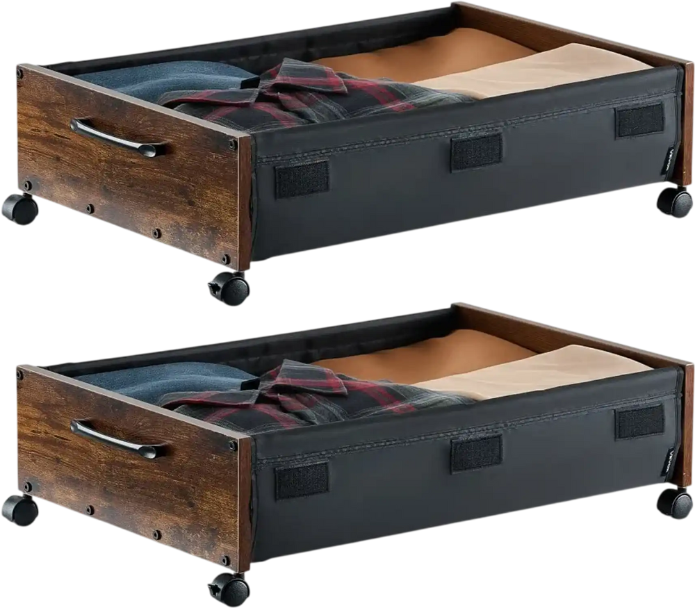 VEVOR Under Bed Storage with Wheels, 25.6 x 18.1 x 7.1 inch Underbed Containers, Underbed Shoes Organizer with Lockable Wheels, Rolling Under the Bed Storage Bins for Clothes, Shoes, Blankets, 2 Pack