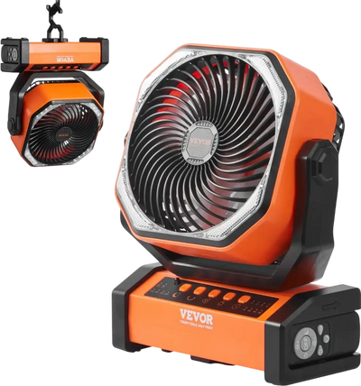 VEVOR Portable Fan Rechargeable 9 inch, Battery Powered Fan with LED Lantern, 4 Speeds Adjustable & 45°/90°Automatic Swivel & Timer , USB Battery Operated Fans for Travel Bedroom Home Camping Office