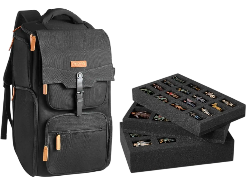VEVOR Miniature Storage Carrying Figure Bag, Fits 58 Infantry Minis, Miniature Transport Bag with Handle & Adjustable Shoulder Strap, 3 Foam Layers for Large Storage Capacity (Minis Not Included)