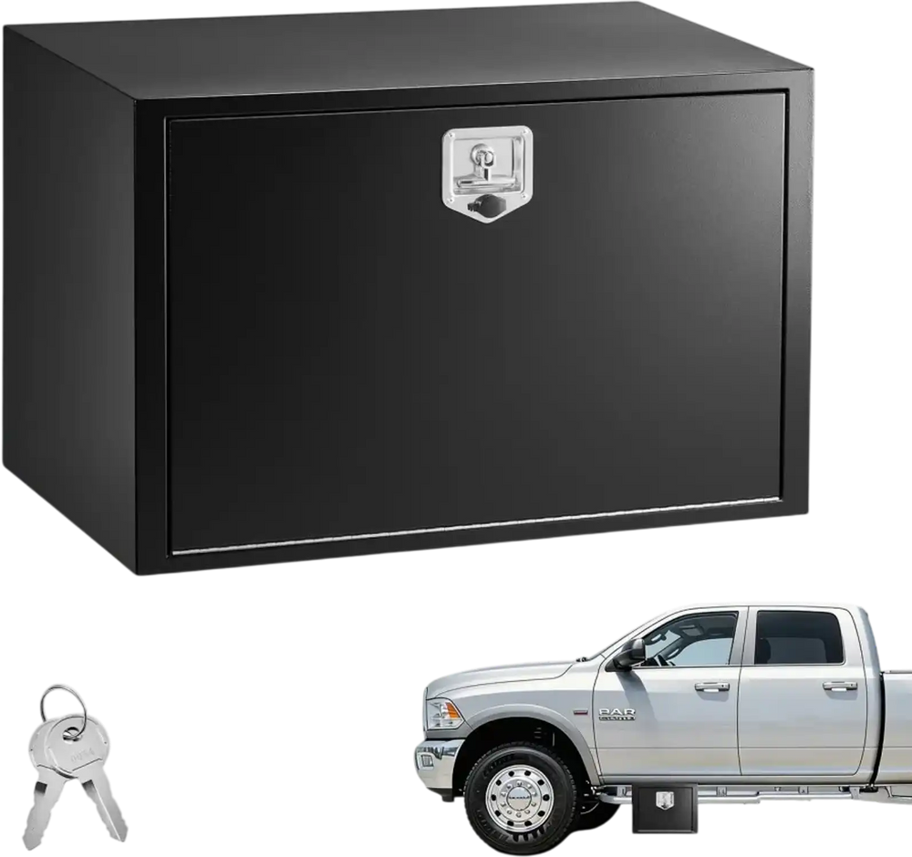 VEVOR Underbody Truck Tool Box, 36 x 24 x 24 Inch Heavy Duty Steel Trailer Storage Box with Lock & Keys, Waterproof Trailer Storage Organizer Under Body Chest with T-Handle for Truck, Van, SUV, Black