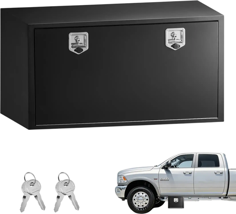 VEVOR Underbody Truck Tool Box, 48 x 24 x 24 Inch Heavy Duty Steel Trailer Storage Box with Lock & Keys, Waterproof Trailer Storage Organizer Under Body Chest with T-Handle for Truck, Van, SUV, Black