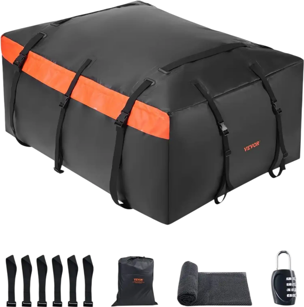 VEVOR Car Rooftop Cargo Carrier Bag, 20 Cubic Feet Roof Cargo Carrier, Heavy Duty 840D PVC 100% Waterproof Car Roof Luggage Bag for All Vehicle with/without Rack- with Lock, Anti-Slip Mat, 6 Door Hook