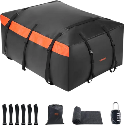 VEVOR Car Rooftop Cargo Carrier Bag, 23 Cubic Feet Roof Cargo Carrier, Heavy Duty 840D PVC 100% Waterproof Car Roof Luggage Bag for All Vehicle with/without Rack- with Lock, Anti-Slip Mat, 6 Door Hook