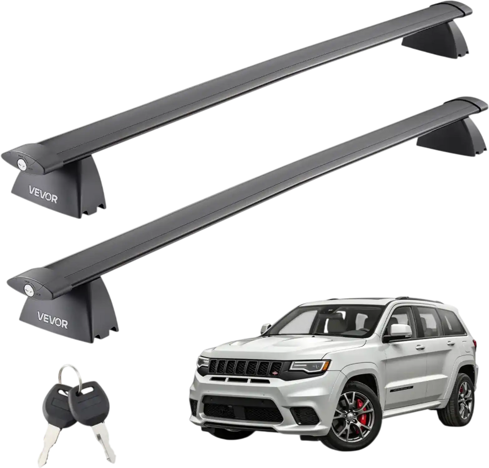 VEVOR Roof Rack Cross Bars, Fits Jeep Grand Cherokee 2011-2021 (With Grooved Side Rails), 200 LBS Capacity, Lockable Heavy Duty Aluminum Crossbar Racks Roof Rail Rooftop Luggage Canoe