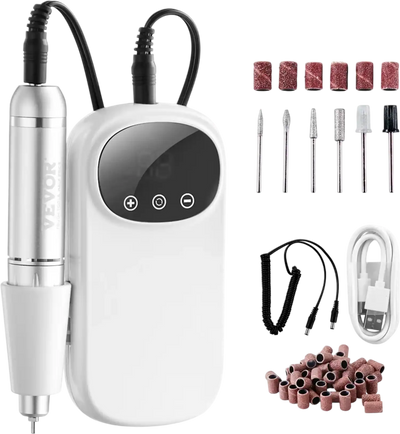 VEVOR Electric Rechargeable Nail Drill, 35,000RPM Portable Cordless Nail E File Machine, LCD-Display Acrylic Gel Grinder Tool with 6 Bits and 50PCS Sanding Bands for Manicure Pedicure Carve Polish