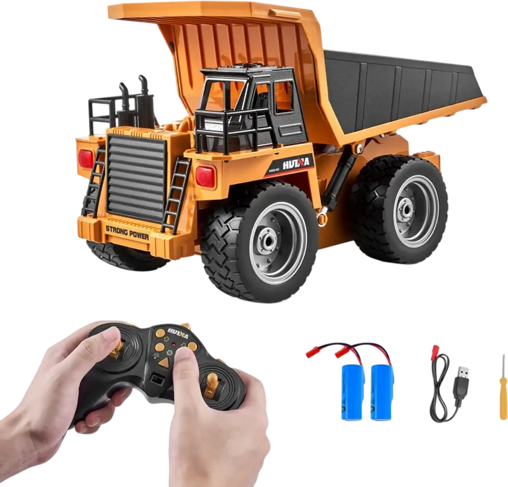 VEVOR RC Dump Truck Toy, 9-Channel 1:18 Scale, Remote Control Dump Truck RC Construction Vehicle Truck Toy with Metal Bed & Light, 2 Rechargeable Batteries for Toddlers Kids Boys and Girls Age 8+