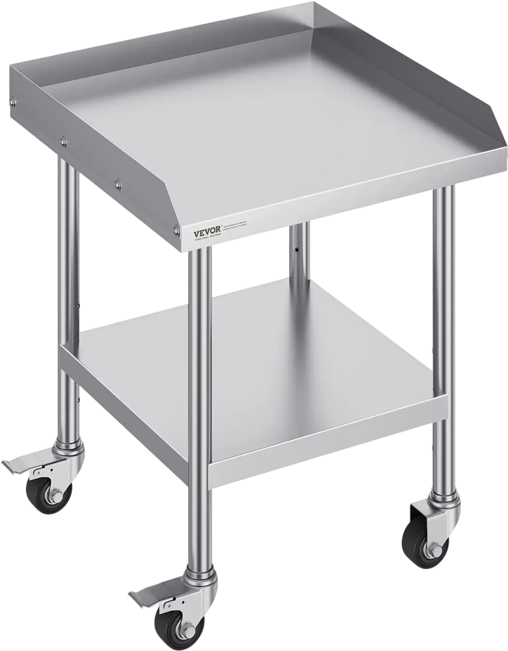 VEVOR Stainless Steel Work Table, 24 x 24 x 30 Inch Commercial Food Prep Worktable with 4 Wheels, Casters, 3-Sided Backsplash Heavy Duty Prep Worktable, Metal Work Table for Restaurant Home Hotel
