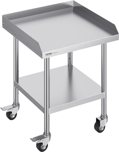 VEVOR Stainless Steel Work Table, 24 x 24 x 30 Inch Commercial Food Prep Worktable with 4 Wheels, Casters, 3-Sided Backsplash Heavy Duty Prep Worktable, Metal Work Table for Restaurant Home Hotel