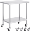 VEVOR Stainless Steel Work Table 24 x 36 x 38 Inch, with 4 Wheels, 3 Adjustable Height Levels, Heavy Duty Food Prep Worktable for Commercial Kitchen Restaurant, Silver
