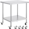 VEVOR Stainless Steel Work Table 30 x 18 x 38 Inch, with 4 Wheels, 3 Adjustable Height Levels, Heavy Duty Food Prep Worktable for Commercial Kitchen Restaurant, Silver