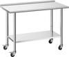 VEVOR Stainless Steel Work Table, 24x48 inch Food Prep Table with Wheels, Commercial Kitchen Workstation with Adjustable Undershelf, Metal Heavy Duty Utility Worktable, for Restaurant Home Outdoor