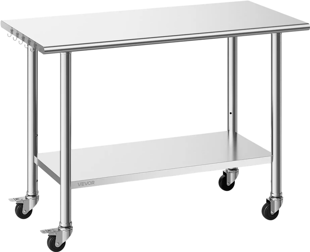 VEVOR Stainless Steel Work Table, 24x48 inch Food Prep Table with Wheels, Commercial Kitchen Workstation with Adjustable Undershelf, Metal Utility Worktable, for Restaurant Home Outdoor
