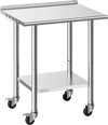 VEVOR Stainless Steel Work Table, 24x30 inch Food Prep Table with Wheels and Backsplash, Commercial Kitchen Workstation with Adjustable Undershelf, Metal Utility Worktable, for Restaurant Home Outdoor