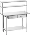 VEVOR Stainless Steel Work Table, 24x48 Inch Food Prep Table with Overshelves and 2 Drawers, Commercial Kitchen Workstation with Adjustable Undershelf, Metal Utility Worktable, for Restaurant Garage