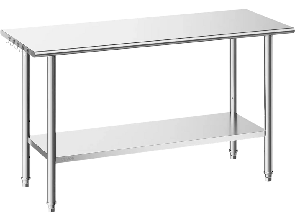 VEVOR Stainless Steel Work Table, 24x60 Inch Food Prep Table, Commercial Kitchen Workstation with Adjustable Undershelf, Metal Heavy Duty Utility Worktable, for Restaurant Home Hotel Garage Outdoor