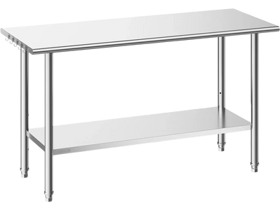 VEVOR Stainless Steel Work Table, 24x60 Inch Food Prep Table, Commercial Kitchen Workstation with Adjustable Undershelf, Metal Heavy Duty Utility Worktable, for Restaurant Home Hotel Garage Outdoor