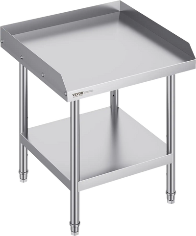 VEVOR Stainless Steel Work Table, 24 x 24 x 26 Inch Commercial Food Prep Worktable, 3-Sided Backsplash Heavy Duty Prep Worktable, Metal Work Table with Adjustable Height for Restaurant Home Hotel