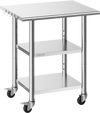 VEVOR Stainless Steel Work Table, 24x30 Inch Food Prep Table with 2 Shelves and Wheels, Commercial Kitchen Workstation, Metal Heavy Duty Utility Worktable, for Restaurant Home Hotel Garage Outdoor