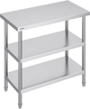 VEVOR Stainless Steel Food Prep Table, 18 x 36 x 34 Inch Commercial Kitchen Worktable, with 2 Adjustable Undershelf, Heavy Duty Prep Table Metal Work Table for BBQ, Kitchen, Home, and Garage