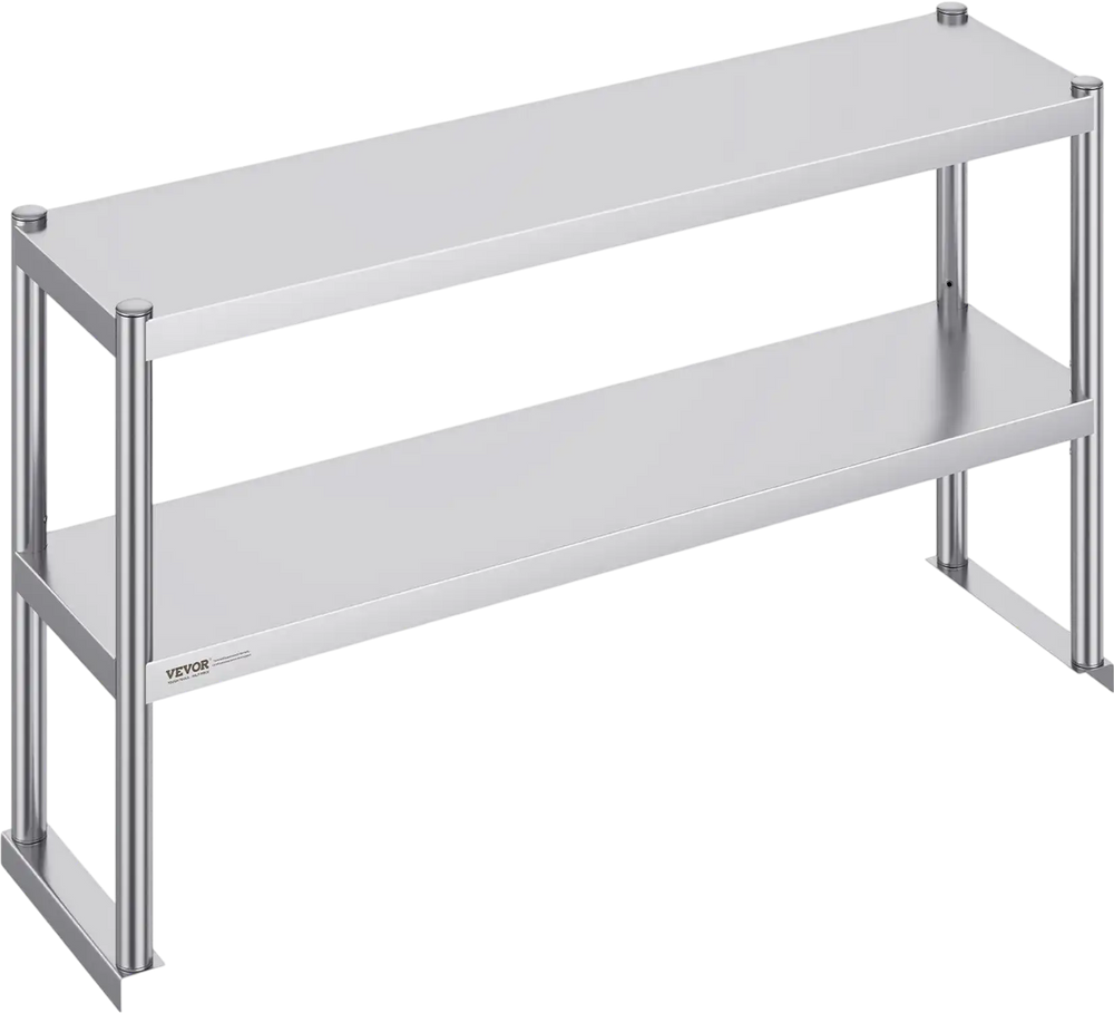 VEVOR Double Overshelf, Double Tier Stainless Steel Overshelf, 12 x 48 Inch Double Deck Overshelf, Height Adjustable Overshelf Prep Work Table for Kitchen, Restaurant and Workshop