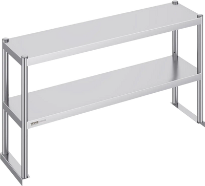 VEVOR Double Overshelf, Double Tier Stainless Steel Overshelf, 12 x 48 Inch Double Deck Overshelf, Height Adjustable Overshelf Prep Work Table for Kitchen, Restaurant and Workshop