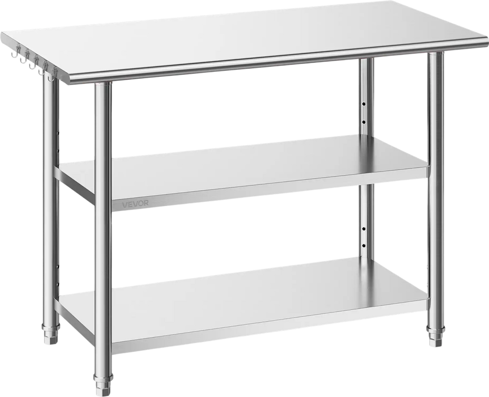 VEVOR Stainless Steel Work Table, 24x48 Inch Food Prep Table with 2 Shelves, Commercial Kitchen Workstation, Metal Heavy Duty Utility Worktable, for Restaurant Home Hotel Garage Outdoor