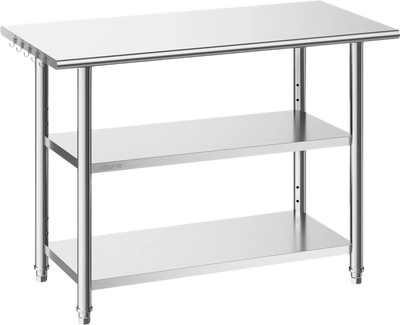 VEVOR Stainless Steel Work Table, 24x48 Inch Food Prep Table with 2 Shelves, Commercial Kitchen Workstation, Metal Heavy Duty Utility Worktable, for Restaurant Home Hotel Garage Outdoor