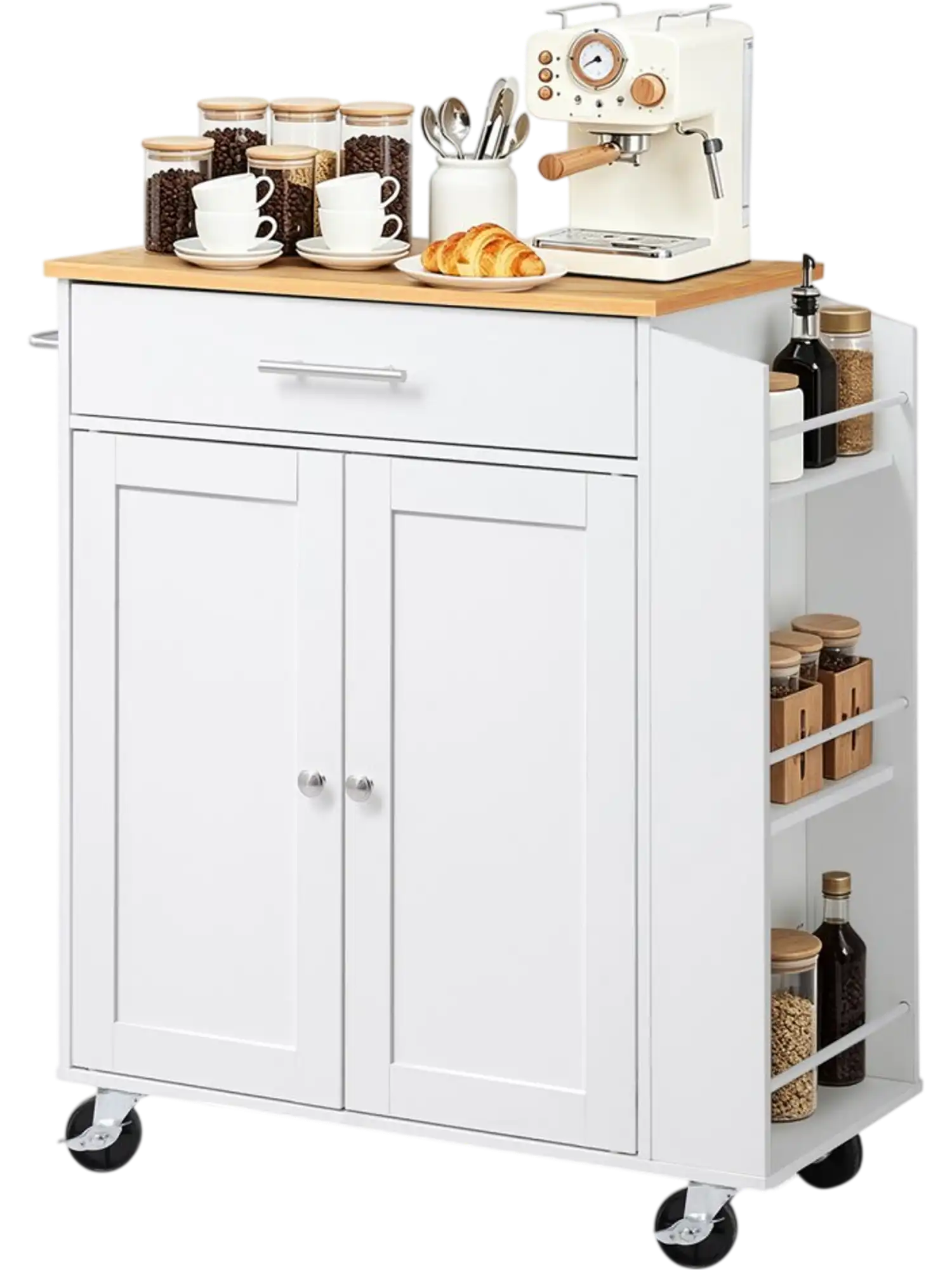 Vevor Kitchen Island Cart Mobile Rolling Storage Cabinet White 31.3