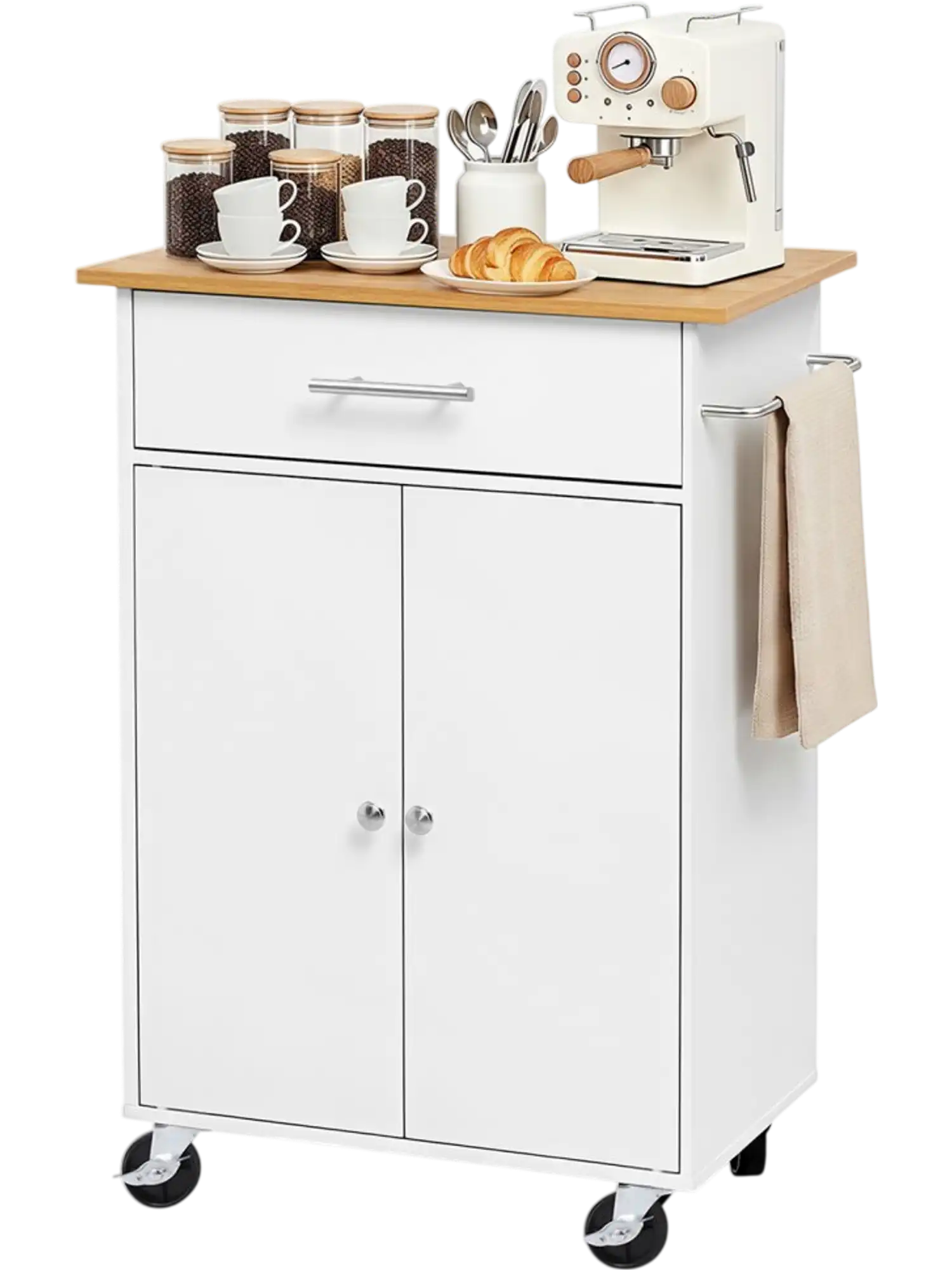 Vevor Kitchen Island Cart Storage Cabinet Rolling Cart White New