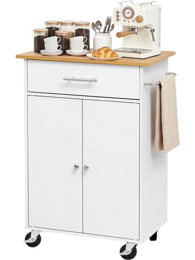 Vevor Kitchen Island Cart Storage Cabinet Rolling Cart White New