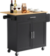 VEVOR Kitchen Island Cart with Storage, 42.28 in Wide Mobile Rolling Storage Island on Swivel Wheels, with Drawer, Storage Cabinet, Drop Leaf, Spice Rack, Table for Home Dining Room, Black